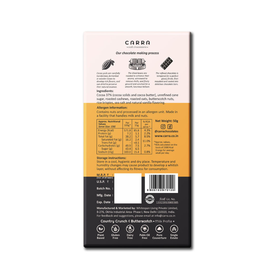 Country Crunch & Butterscotch 50g Bar Plant Based Milk Chocolate image 2